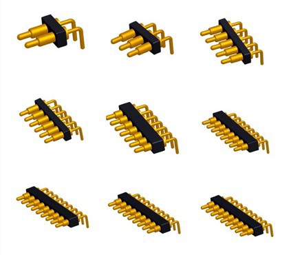 Konnettur tal-Pin Pogo tal-Angolu Rett mgħobbi b'sping